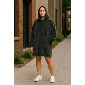 PUMA Faux Fur Hooded Oversized Hoodie Sweatshirt Dress‎ Brown Women's Size M